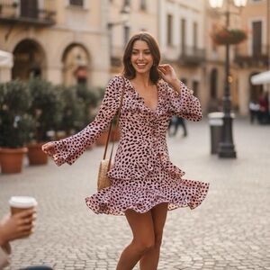 Pink Polka Dot Ruffle Dress